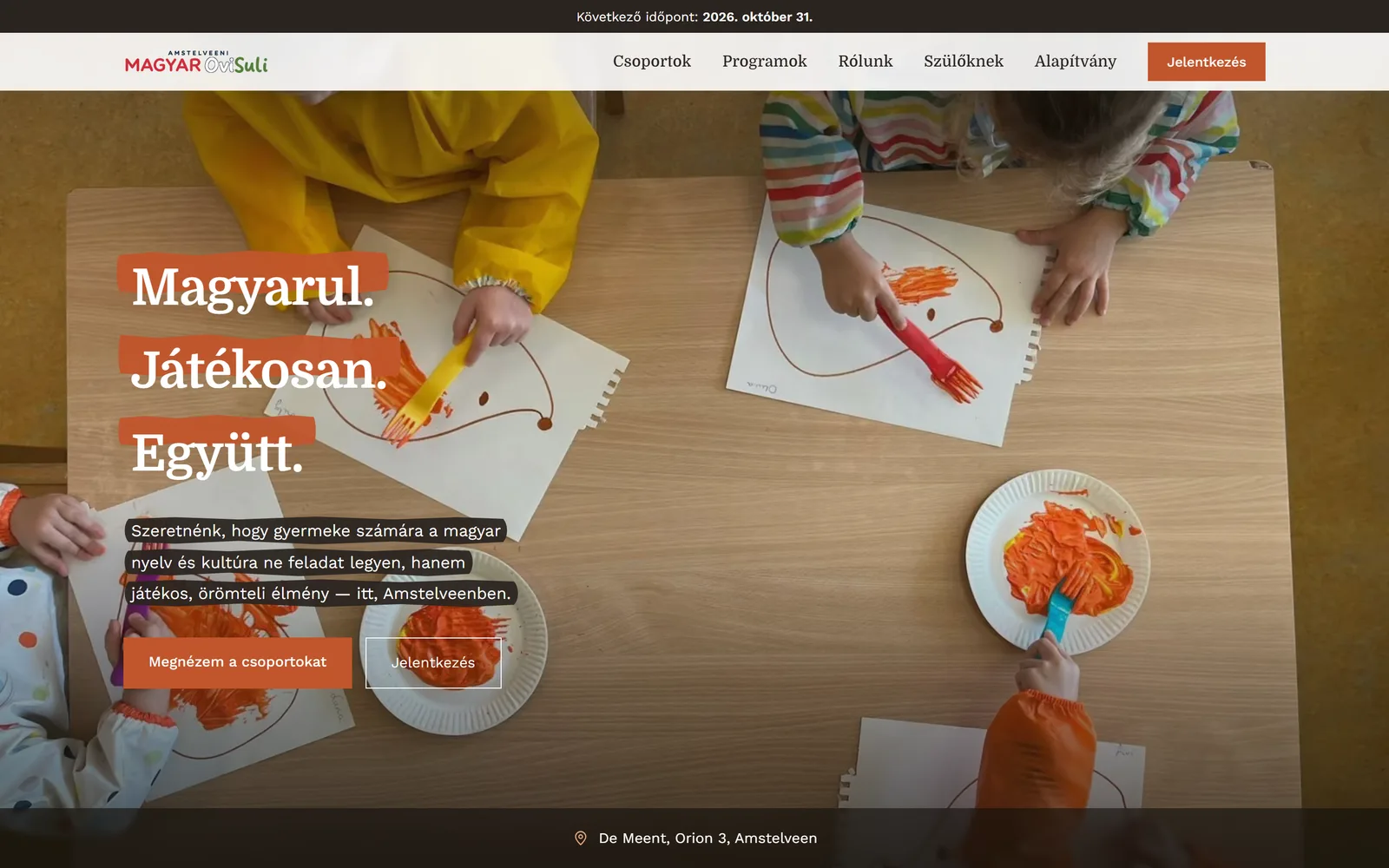 Amstelveeni Magyar OviSuli homepage on desktop