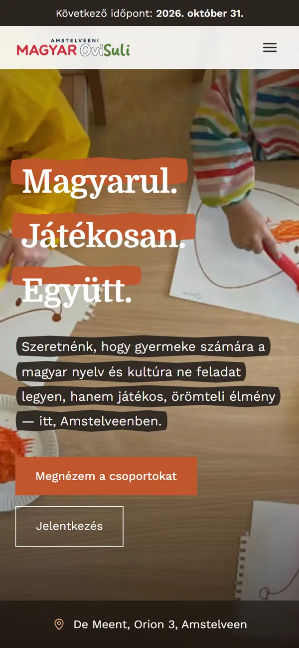 Amstelveeni Magyar OviSuli homepage on a phone